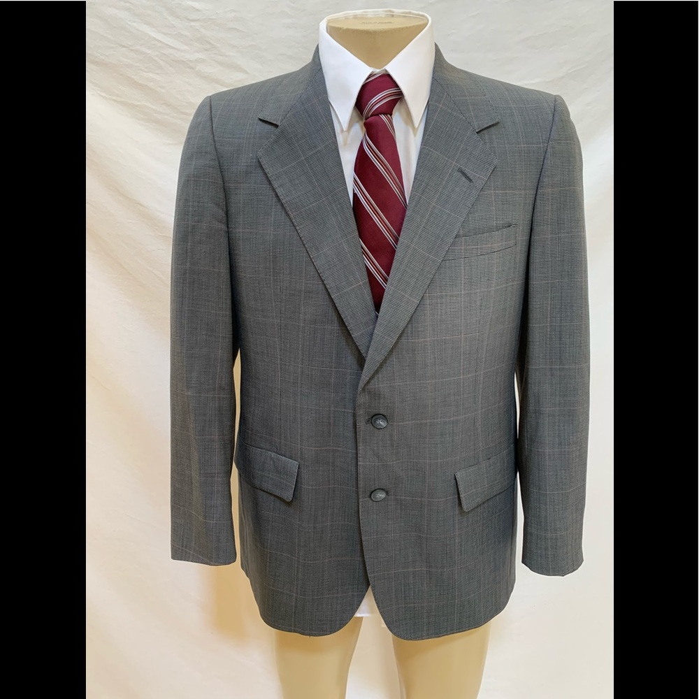 Lanvin Size 44R Grayish Windowpane Plaid Two Button Single Breasted Blazer